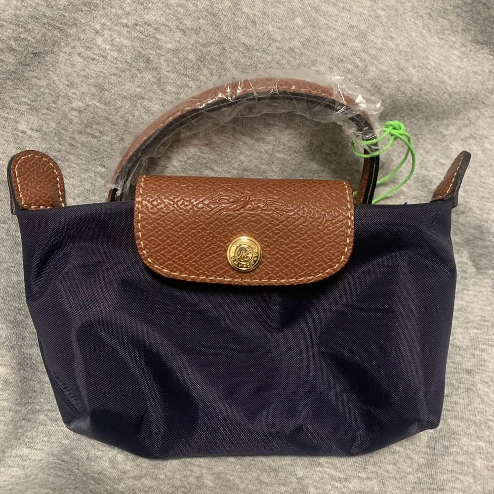 Navy and Brown Compact Women's Top-Handle Bag